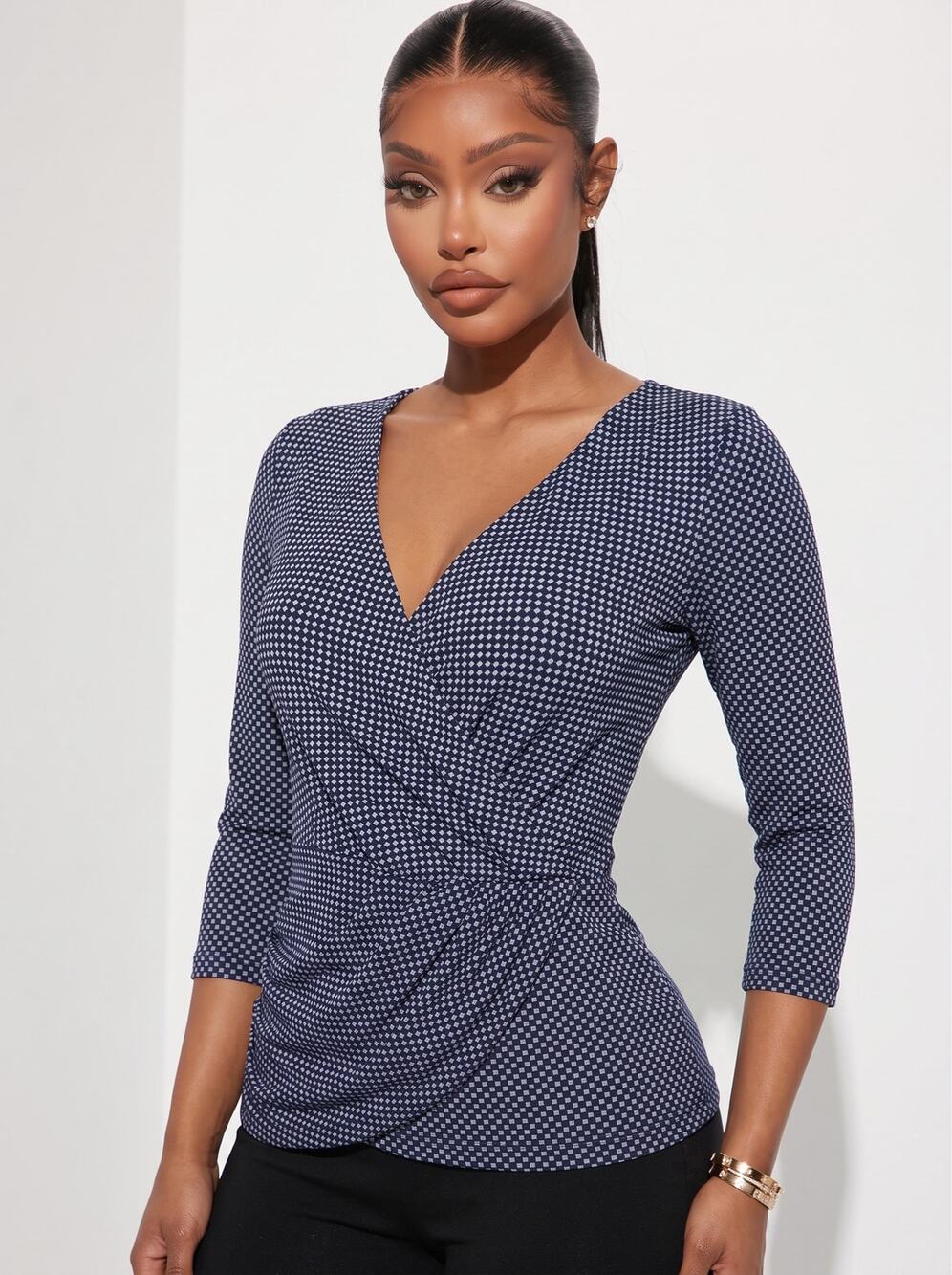 Ann Taylor Faux Wrap Top Blue Micro Geometric Printed Surplice Blouse XS